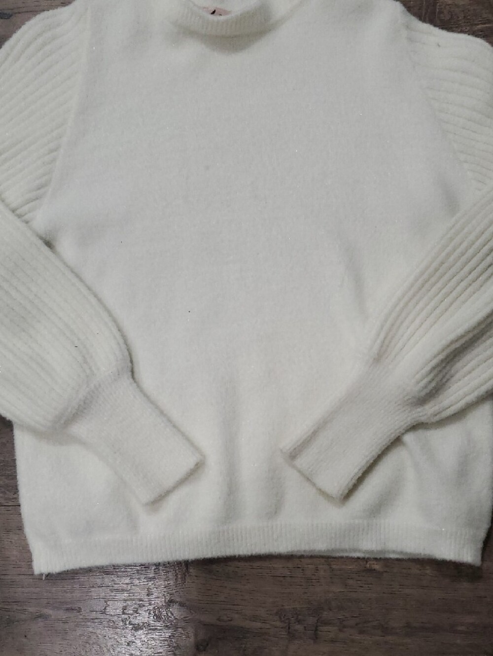 Nanette Lepore Ivory Crewneck Sweater with Ribbed Sleeves - Picture 7 of 8